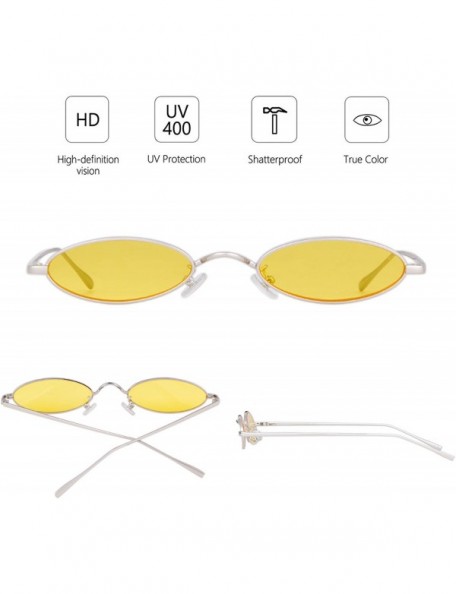 Cat Eye Oval Sunglasses Vintage Retro Sunglasses Designer Glasses for Women Men - Yellow/Silver - CX189W39XQT $11.19