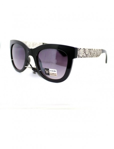 Square Womens Fashion Sunglasses Vintage Floral Design Metal Temple - Black Gun Metal - C011VDBN9JV $10.64