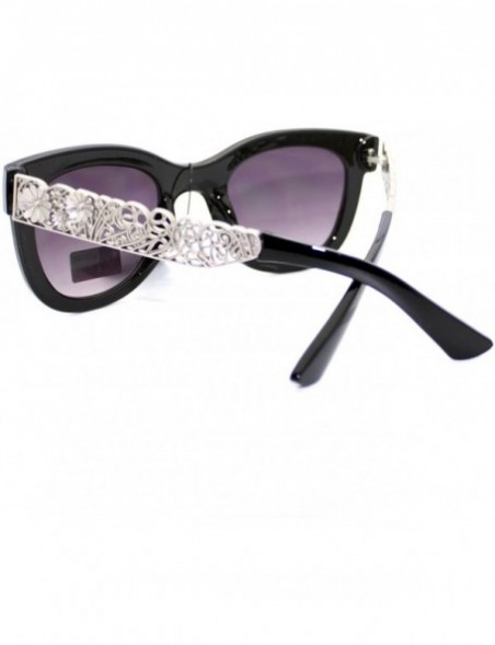 Square Womens Fashion Sunglasses Vintage Floral Design Metal Temple - Black Gun Metal - C011VDBN9JV $10.64