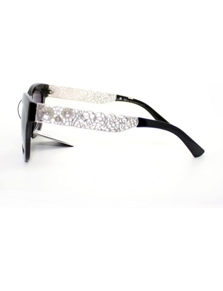 Square Womens Fashion Sunglasses Vintage Floral Design Metal Temple - Black Gun Metal - C011VDBN9JV $10.64