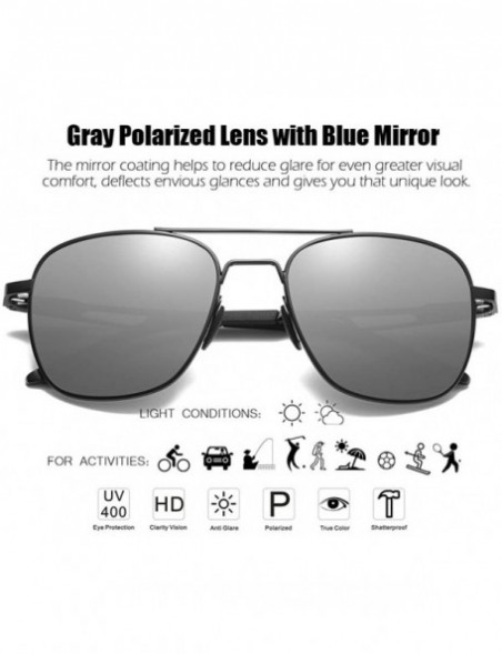 Aviator Classic Square Aviator Sunglasses Polarized Lens UV400 Protection Military Style Spring Hinged - CM18I7YOL8X $12.00