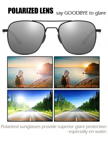 Aviator Classic Square Aviator Sunglasses Polarized Lens UV400 Protection Military Style Spring Hinged - CM18I7YOL8X $12.00