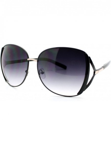 Butterfly Womens Fan Frame Oversized Metal Butterfly Sunglasses - Black Gold - CT11YHUAZ7D $12.73