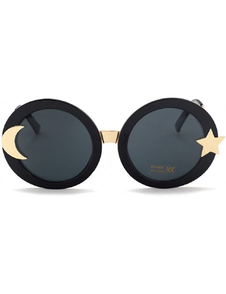 Round Women's JTSF813 Glitter Acetate Star Moon Embellishment Round Sunglasses - C4-black+black - CA12ECS3TEL $14.18