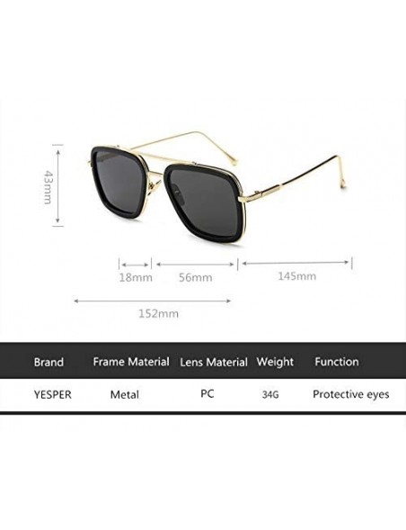 Sport Retro Aviator Square Sunglasses for Men Women Metal Frame Gradient Flat Lens Tony Stark Sunglasses - CF18WMNQ8H6 $14.32