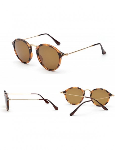 Round Retro Round Sunglasses Metal Frame Glass Circle Lens Men Women 2447 Vintage Style - Tortoise/Brown - CM18QTNAA95 $18.54