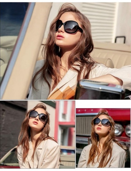 Oversized Oversized Polarized for Women Sunglasses Classic Fashion Brand Designer Shades for Ladies Sunglasses - Black - CT19...