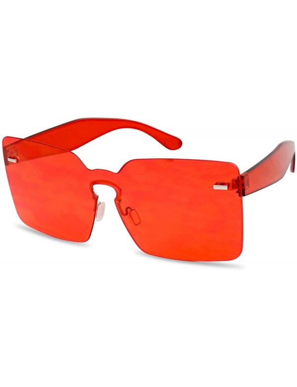 Oversized One Piece Rimless Square Colored Transparent Candy Tinted Sunglasses Variation - Red - CQ18HR9TU6U $10.34