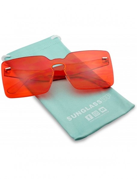 Oversized One Piece Rimless Square Colored Transparent Candy Tinted Sunglasses Variation - Red - CQ18HR9TU6U $10.34