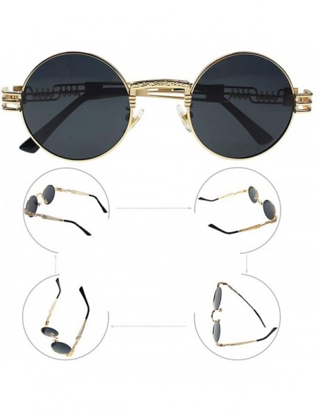 Round Round Sunglasses for Women Men- Polarized Lens-100% UV Protection - Gold Frame/Black Lens - C4199OHTSOI $16.01