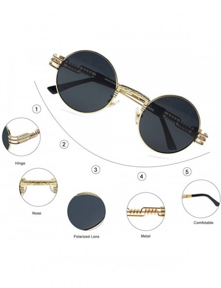 Round Round Sunglasses for Women Men- Polarized Lens-100% UV Protection - Gold Frame/Black Lens - C4199OHTSOI $16.01