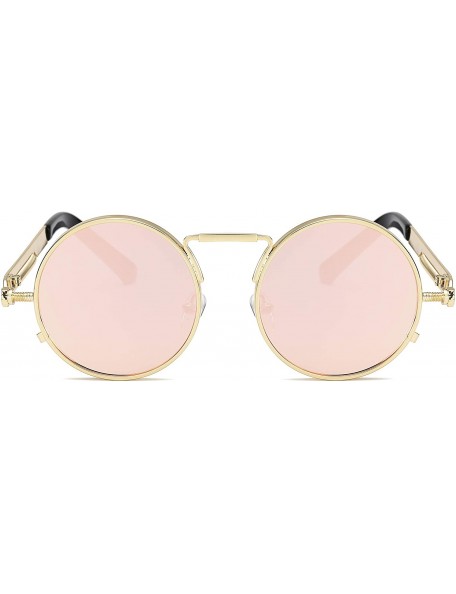 Round Retro Round Circle Metal Frame Steampunk Sunglasses for Women Men3334 - Gold-pink - CY18Q2YSYWY $10.17