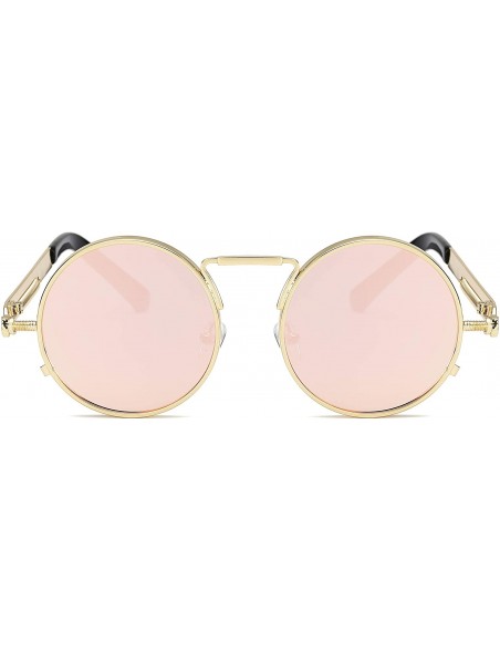 Round Retro Round Circle Metal Frame Steampunk Sunglasses for Women Men3334 - Gold-pink - CY18Q2YSYWY $10.17