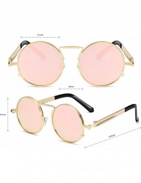 Round Retro Round Circle Metal Frame Steampunk Sunglasses for Women Men3334 - Gold-pink - CY18Q2YSYWY $10.17