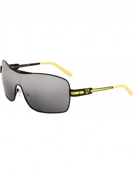 Wrap Khan Wrap Around Shield Aviator One Piece Mirror Lens Sunglasses - Black & Yellow Frame - CV18X00RD76 $12.92