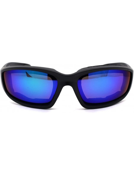 Goggle Mens Foam Padded Warp Around Biker Goggle Style Sunglasses - Matte Black Teal Mirror - C118A6LH6E2 $8.61