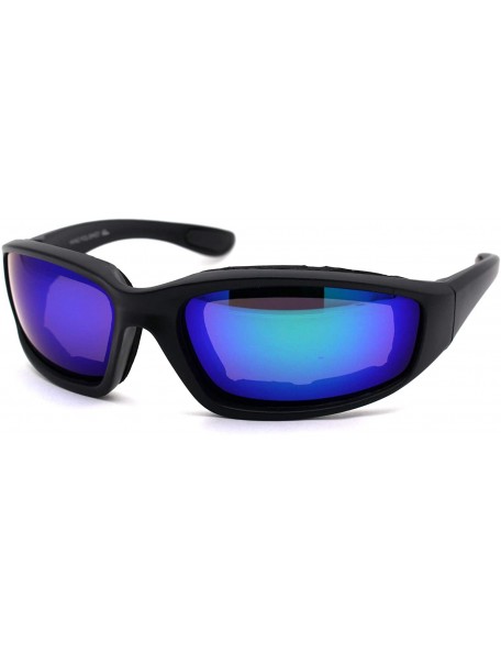 Goggle Mens Foam Padded Warp Around Biker Goggle Style Sunglasses - Matte Black Teal Mirror - C118A6LH6E2 $8.61