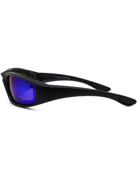 Goggle Mens Foam Padded Warp Around Biker Goggle Style Sunglasses - Matte Black Teal Mirror - C118A6LH6E2 $8.61