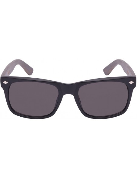 Rectangular Retro Horned Rim Style Bamboo Sunglasses 540938BM-SD - Matte Black+grey Bamboo/Green Lens - CG124WR68L3 $11.17