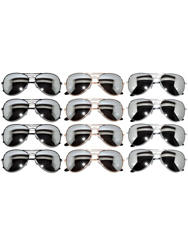 Aviator Stylish Aviator Eyeglasses Metal Gold Silver Black Frame Colored Mirror Lens 12 Pack - CC127CTZDQJ $19.72