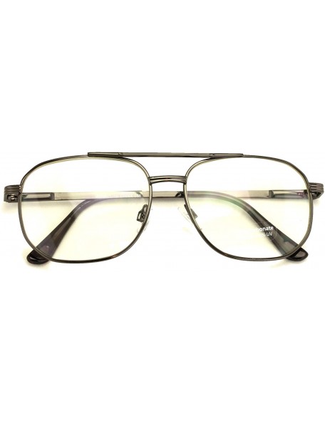 Aviator Metal Aviator Clear Len Glasses - Big Lens Spring Hinge Square Fashion Gold Gunmetal - Gunmetal - CE18XARE270 $14.30