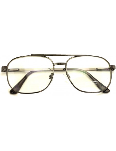 Aviator Metal Aviator Clear Len Glasses - Big Lens Spring Hinge Square Fashion Gold Gunmetal - Gunmetal - CE18XARE270 $14.30