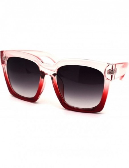 Rectangular Womens XL Oversize Horned Rim Thick Plastic Retro Sunglasses - Pink Red Smoke - CK190R7N4NA $14.53