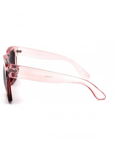 Rectangular Womens XL Oversize Horned Rim Thick Plastic Retro Sunglasses - Pink Red Smoke - CK190R7N4NA $14.53