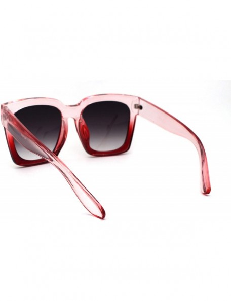 Rectangular Womens XL Oversize Horned Rim Thick Plastic Retro Sunglasses - Pink Red Smoke - CK190R7N4NA $14.53