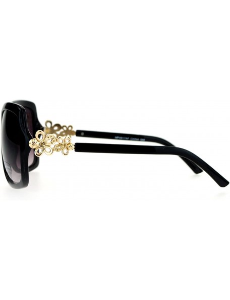 Square Womens Square Frame Sunglasses Classic Design Floral Accent Side UV 400 - Black - CJ188LL7R8S $11.61