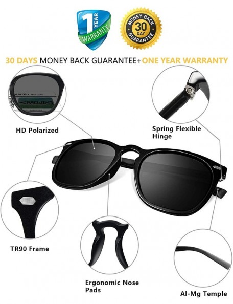 Square Polarized Protection Sunglasses - Black Frame/Black Lens - C9194R3X52H $14.46