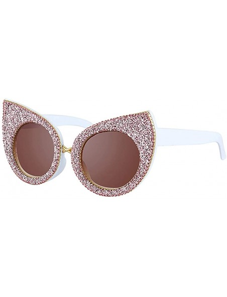 Cat Eye Sparkling Crystal Cat Eye Sunglasses UV Protection Rhinestone Sunglasses - Pink-c - C51939HAWDZ $15.47