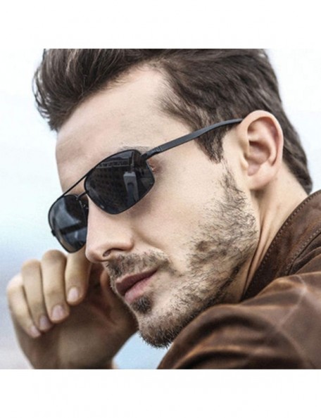 Oval Men Polarized Sunglasses Classic Rectangle Sun Glasses Aluminum Magnesiu UV400 Eyewear - Grey Red - CY199CMU9I9 $23.27