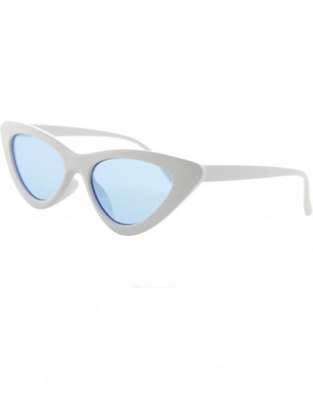 Sport Sunglasses for Women Retro Tinted Lens Small Cat Eye Modern Inspired - White Frame/ Blue Lens - C618GU7A4D2 $10.12