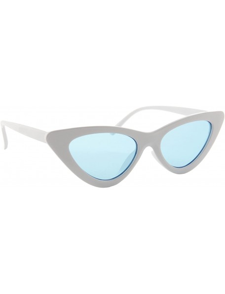 Sport Sunglasses for Women Retro Tinted Lens Small Cat Eye Modern Inspired - White Frame/ Blue Lens - C618GU7A4D2 $10.12