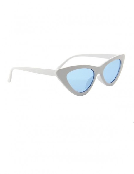 Sport Sunglasses for Women Retro Tinted Lens Small Cat Eye Modern Inspired - White Frame/ Blue Lens - C618GU7A4D2 $10.12