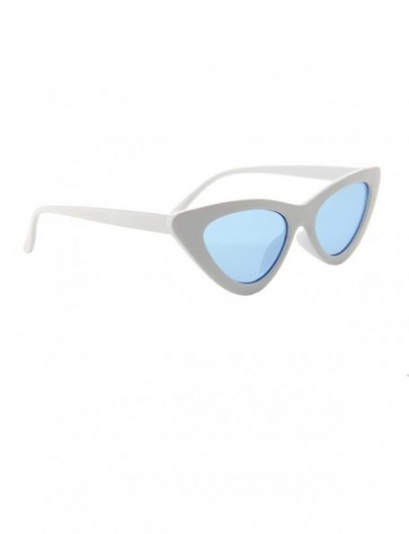 Sport Sunglasses for Women Retro Tinted Lens Small Cat Eye Modern Inspired - White Frame/ Blue Lens - C618GU7A4D2 $10.12