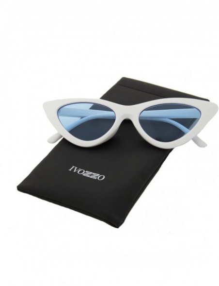 Sport Sunglasses for Women Retro Tinted Lens Small Cat Eye Modern Inspired - White Frame/ Blue Lens - C618GU7A4D2 $10.12