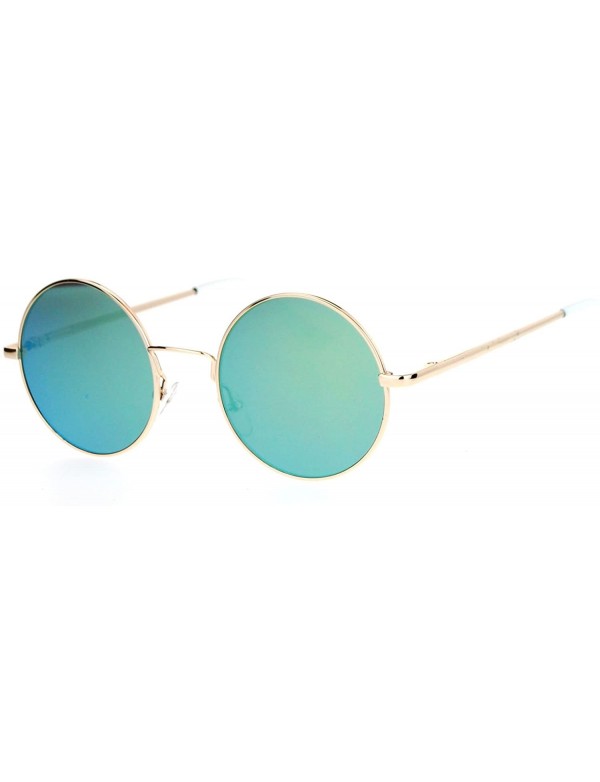 Round Round Circle Frame Sunglasses Unisex Thin Metal Spring Hinge Flat Lens - Gold (Yellow Green Mirror) - CO187ENX0SN $10.83