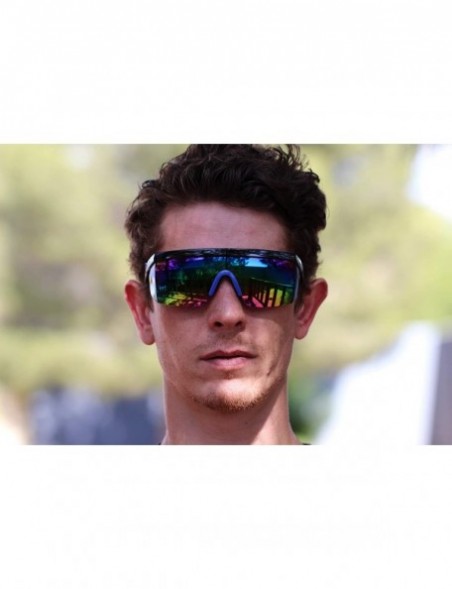 Oversized Semi Rimless Goggle Style Retro Rainbow Mirrored Lens ZigZag Sunglasses - Rainbow Blue - CJ18SY3C7KU $8.83