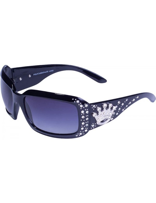 Wrap Rodeo Queen Gloss Black Western Motorcycle Sunglasses with Rhinestones Smoke Gradient Lenses - CY11AA5ABKD $17.10