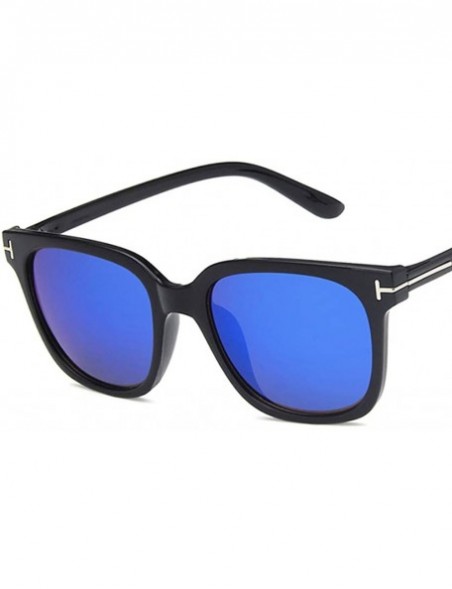 Square Unisex Sunglasses Fashion Bright Black Grey Drive Holiday Square Non-Polarized UV400 - Bright Black Blue - CG18RLUAG7K...