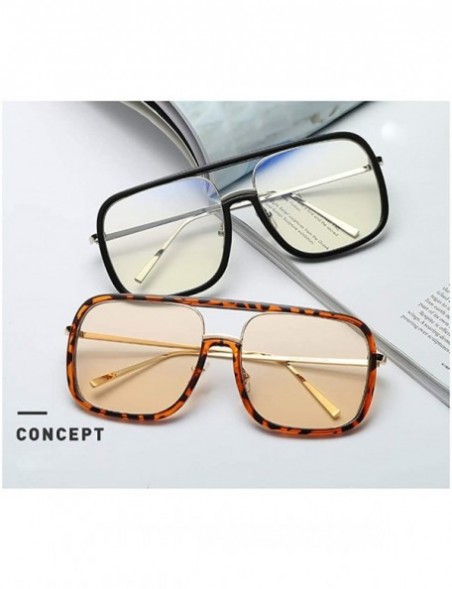 Oversized Oversized Pilot Glasses Square Vintage Fashion Designer glasses for Men Women Black Frame Transparrent - Black - CR...