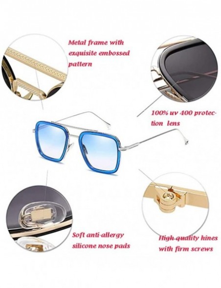 Goggle Vintage Aviator Sunglasses Square Gradient - Blue Lens - CL18UUKE7Q4 $10.83