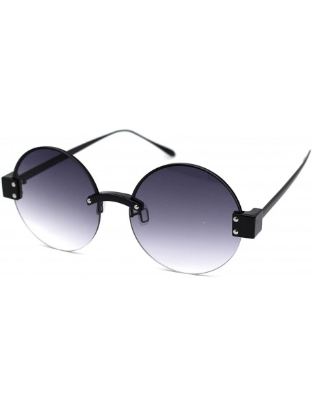 Rimless Womens Retro Exposed Lens Round Circle Lens 80s Sunglasses - All Black Smoke - C118Y3W3XXC $16.47