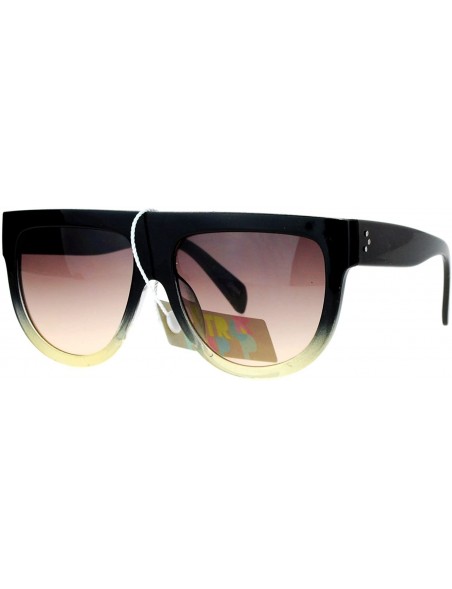 Round Unisex Designer Fashion Sunglasses Flat Top Ombre 2-tone Frame UV400 - Black Beige - C7188I7GYWL $8.96