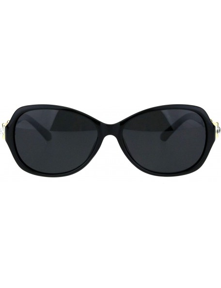 Oval Womens Polarized Lens Sunglasses Oval Frame Rhinestone Design UV 400 - Black (Black) - CD18QTLDWWG $10.56