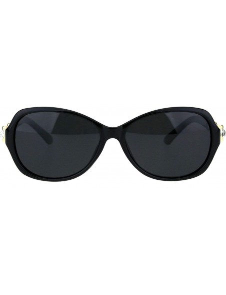 Oval Womens Polarized Lens Sunglasses Oval Frame Rhinestone Design UV 400 - Black (Black) - CD18QTLDWWG $10.56