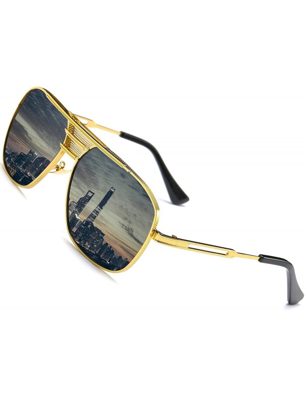 Oversized Retro Oversized Polarized Pilot Sunglasses For Men UV400 Protection Lenses Metal Frame - 1 - C5182K36UQA $16.22