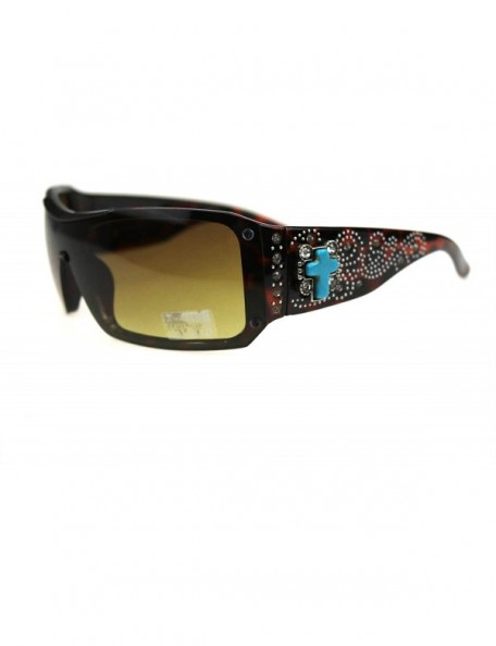 Oversized Women Sunglasses UV 400 Western Floral Concho Bling Bling Collection Ladies Sunglasses - Leopard-turquoise Cross - ...